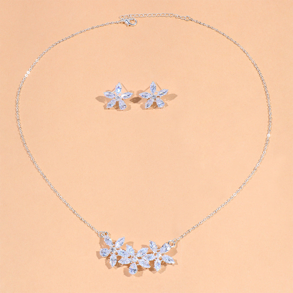 Crystal Flower Zircon Jewelry Set – Necklace & Earrings