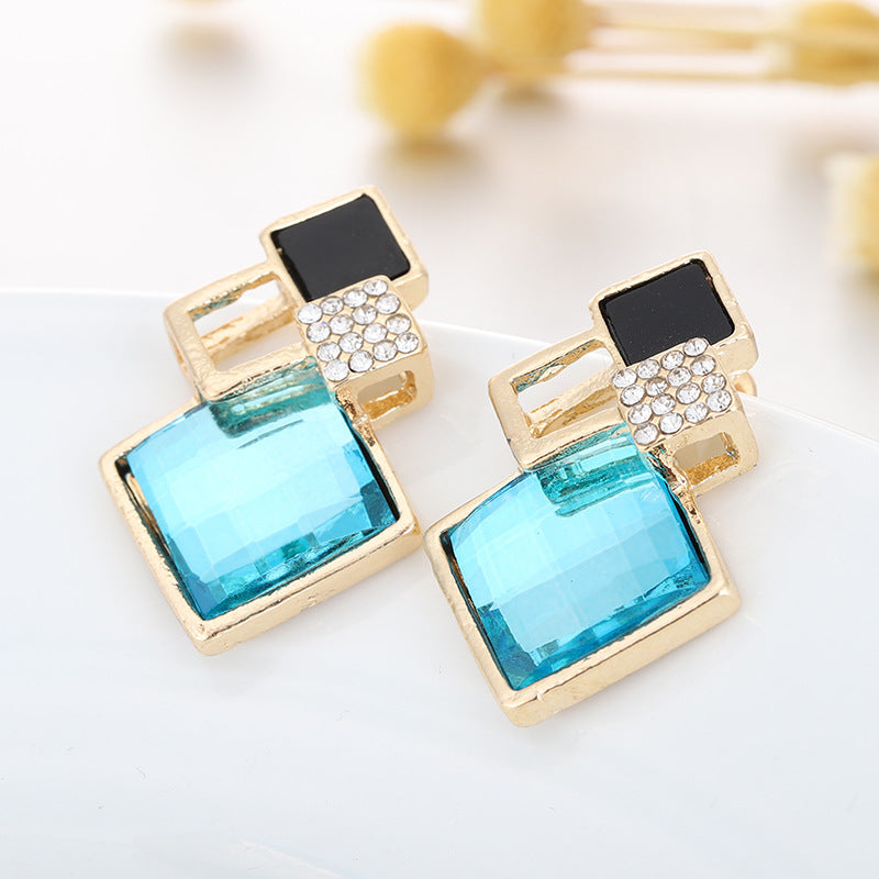 Crystal Square Gem Jewelry Set – Earrings & Necklace
