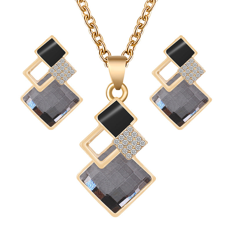 Crystal Square Gem Jewelry Set – Earrings & Necklace