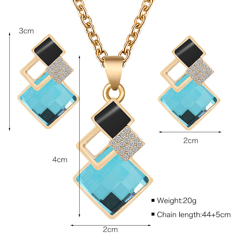 Crystal Square Gem Jewelry Set – Earrings & Necklace