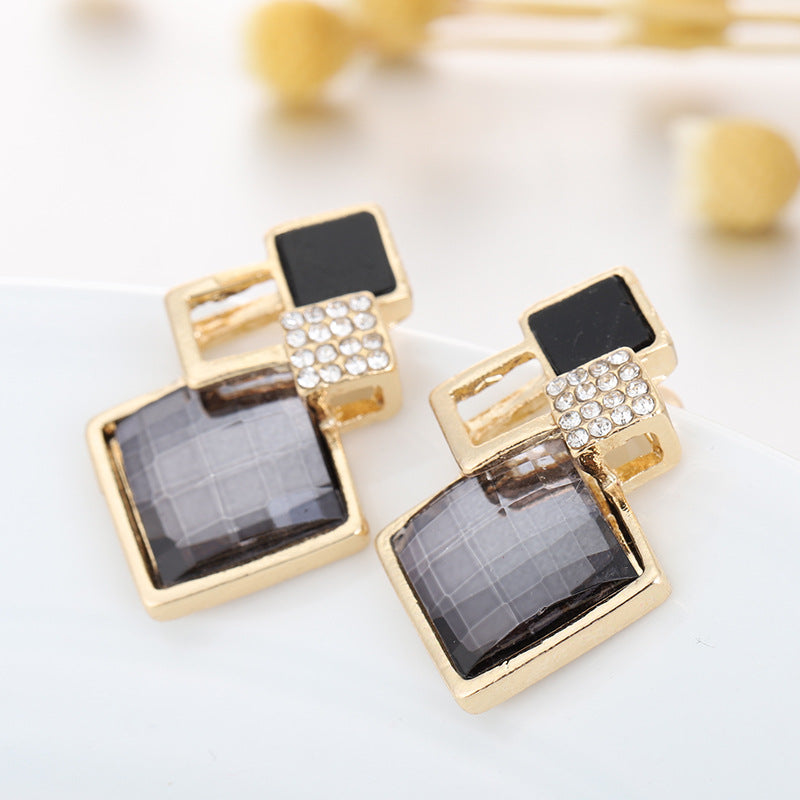 Crystal Square Gem Jewelry Set – Earrings & Necklace