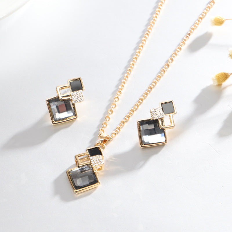 Crystal Square Gem Jewelry Set – Earrings & Necklace