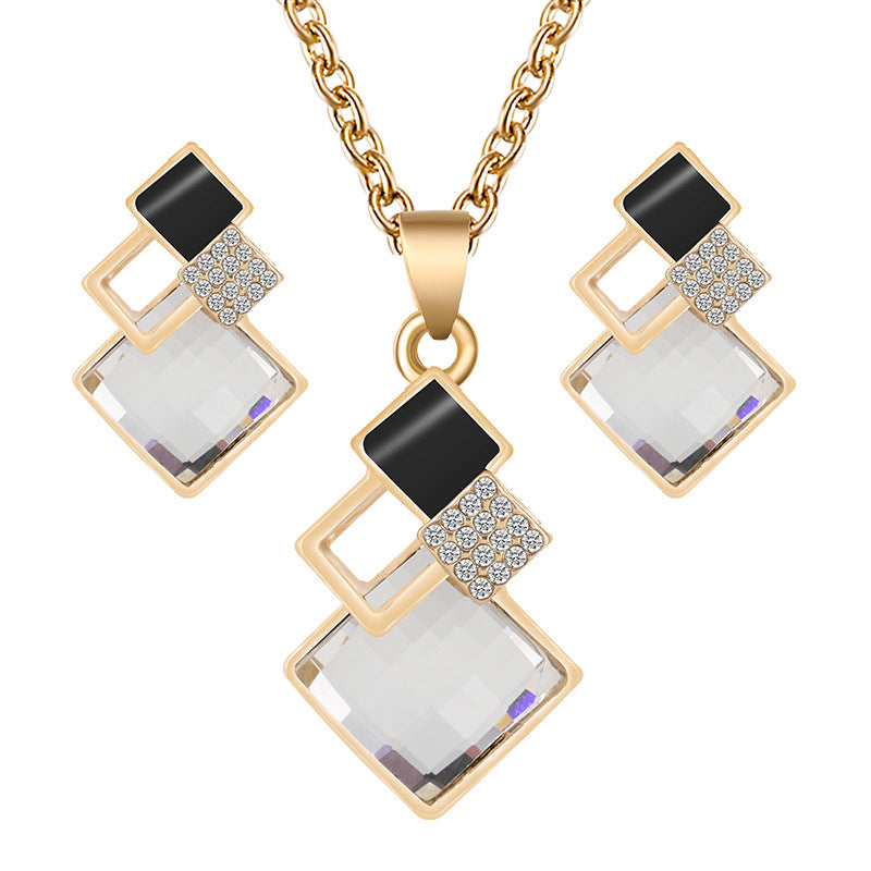 Crystal Square Gem Jewelry Set – Earrings & Necklace