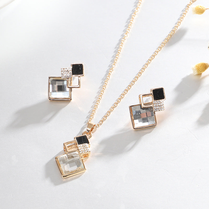 Crystal Square Gem Jewelry Set – Earrings & Necklace