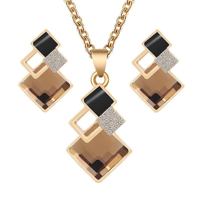 Crystal Square Gem Jewelry Set – Earrings & Necklace