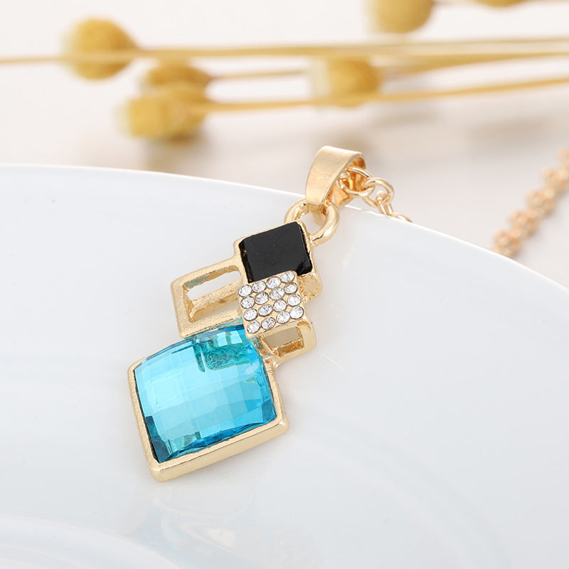 Crystal Square Gem Jewelry Set – Earrings & Necklace
