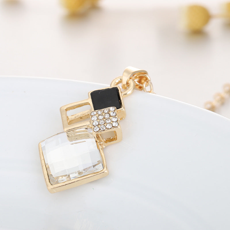 Crystal Square Gem Jewelry Set – Earrings & Necklace