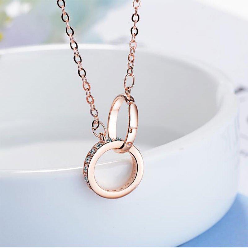 Double Ring Zircon Pendant Necklace
