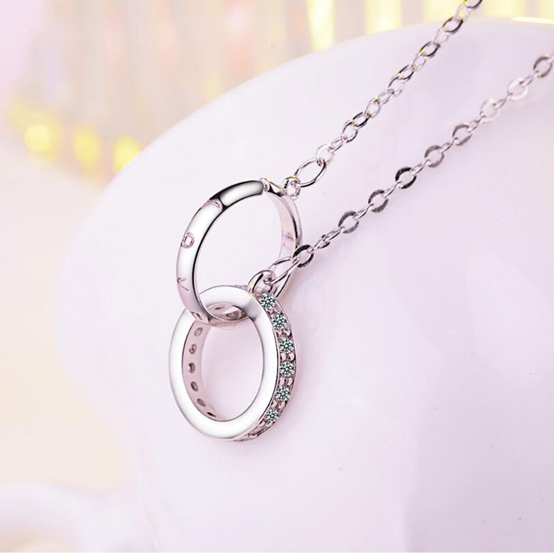 Double Ring Zircon Pendant Necklace