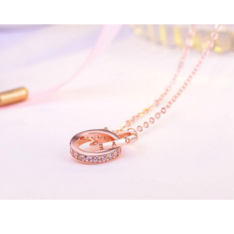 Double Ring Zircon Pendant Necklace