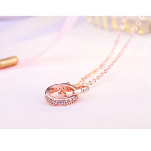 Double Ring Zircon Pendant Necklace