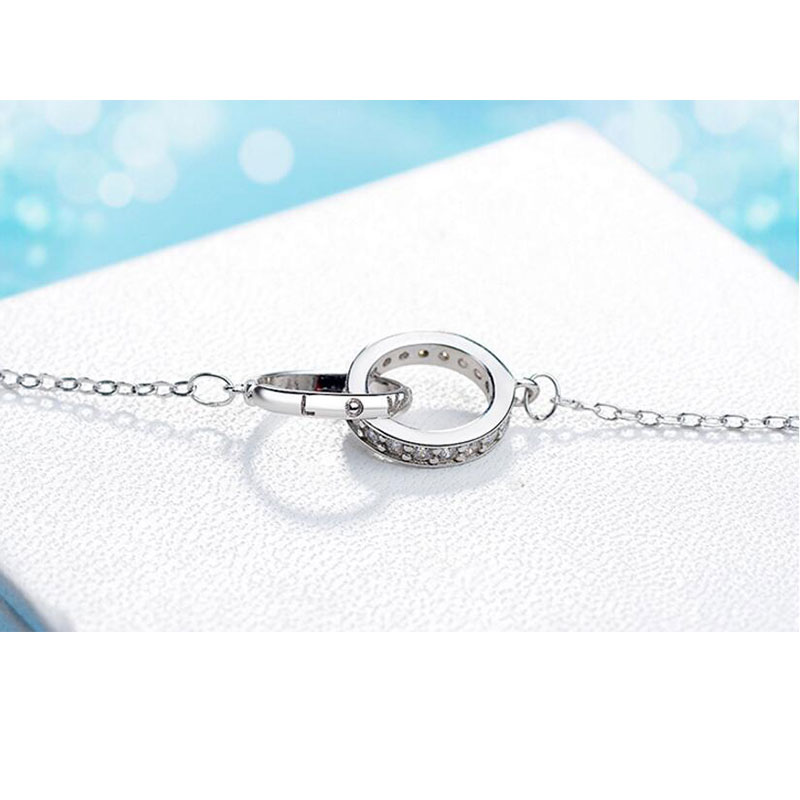 Double Ring Zircon Pendant Necklace