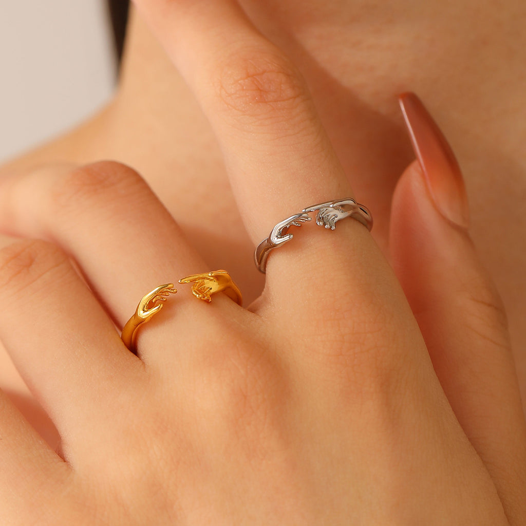 Hold On Tight — Two Hands Couple Ring Set