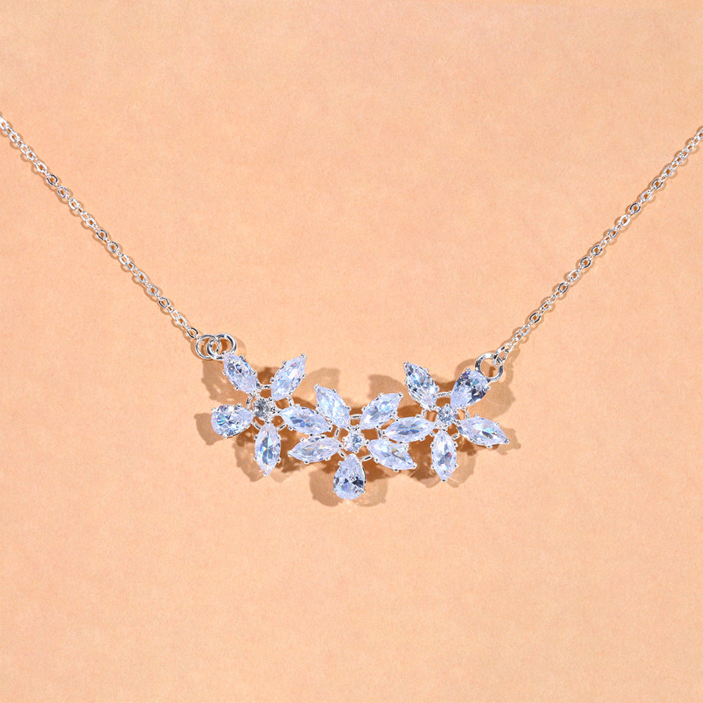 Crystal Flower Zircon Jewelry Set – Necklace & Earrings
