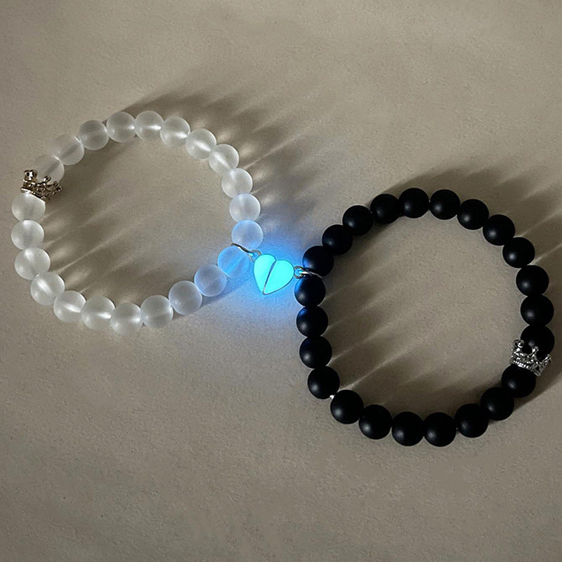 Glow-in-the-Dark Crown Couple Bracelet Set