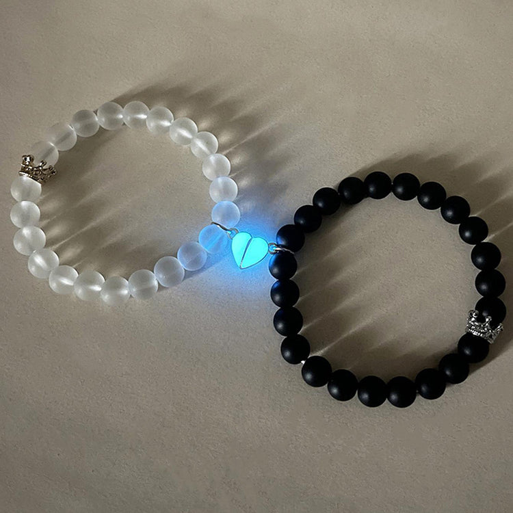 Glow-in-the-Dark Crown Couple Bracelet Set