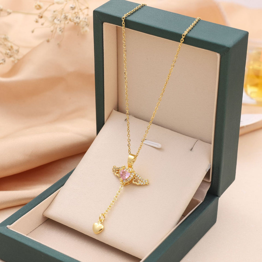 Angel Wings Cupid Heart Crystal Necklace