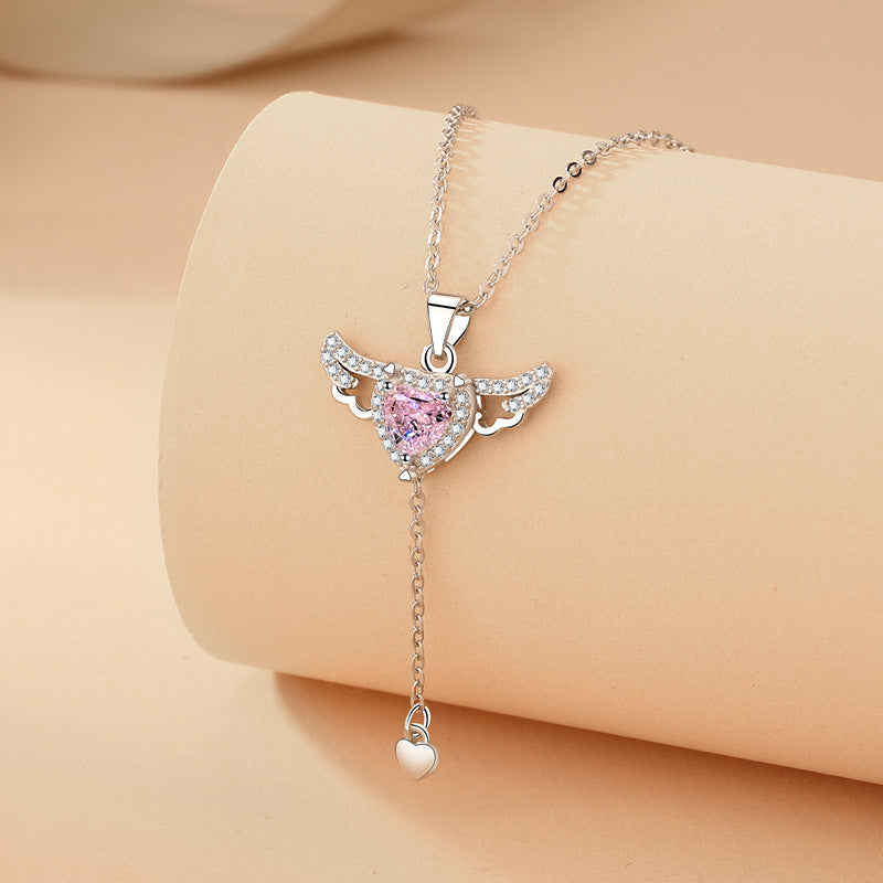 Angel Wings Cupid Heart Crystal Necklace