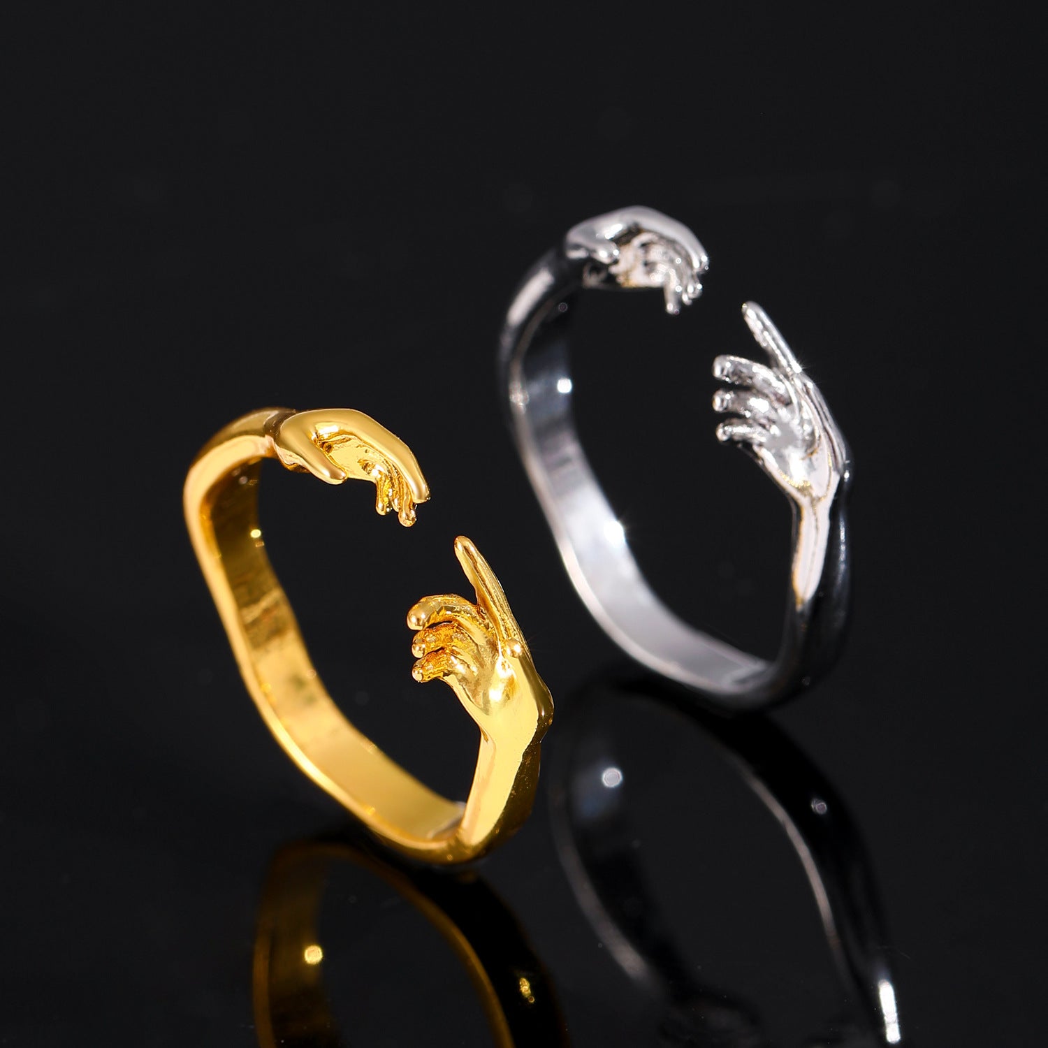 Hold On Tight — Two Hands Couple Ring Set