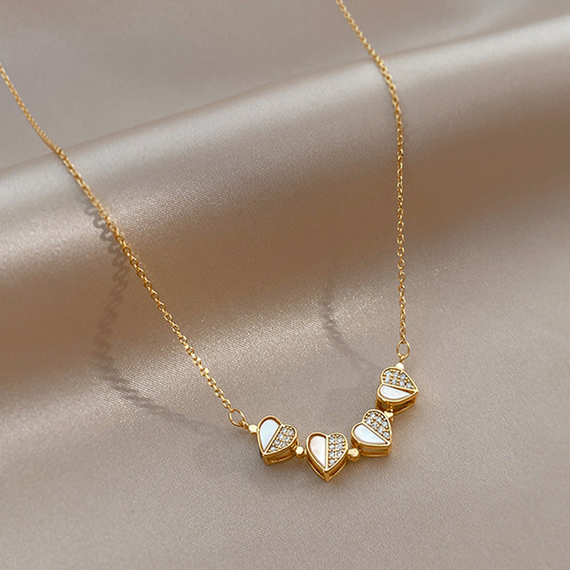 Golden Heart Crystal Clover Necklace♡