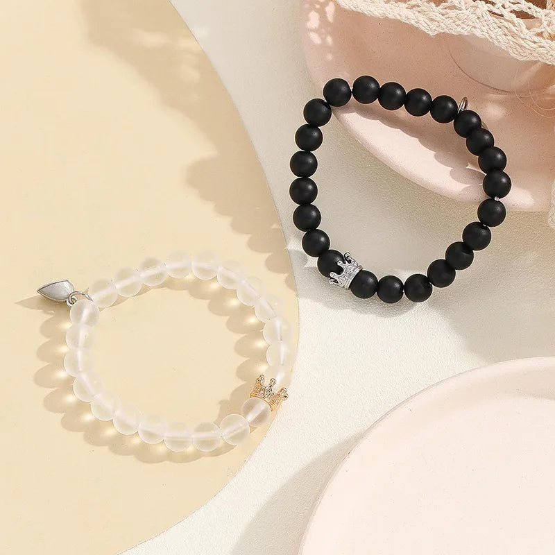Glow-in-the-Dark Crown Couple Bracelet Set