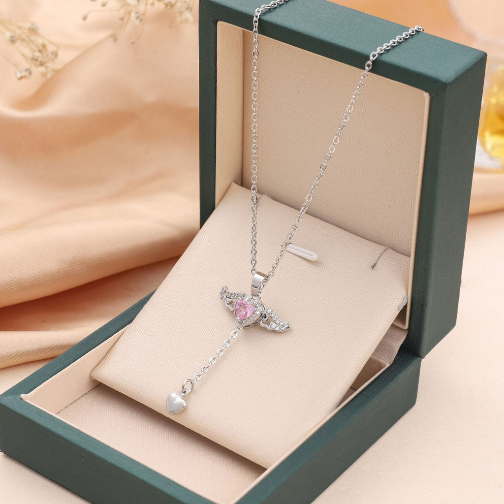 Angel Wings Cupid Heart Crystal Necklace