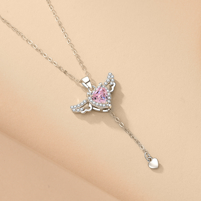Angel Wings Cupid Heart Crystal Necklace