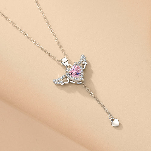 Angel Wings Cupid Heart Crystal Necklace
