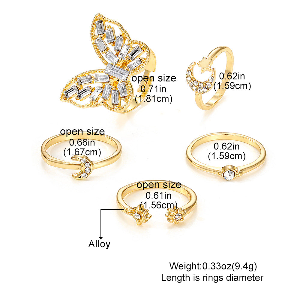 Wings & Moonlight — Silver Butterfly Ring Set